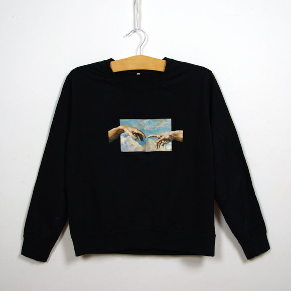 The Creation of Adam Black Zaful Long Sleeve Crew Neck Sweater - Picture 1 of 4
